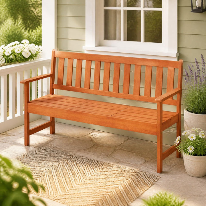 GIANTEX 59" Outdoor Bench with Pull-Out Center Table