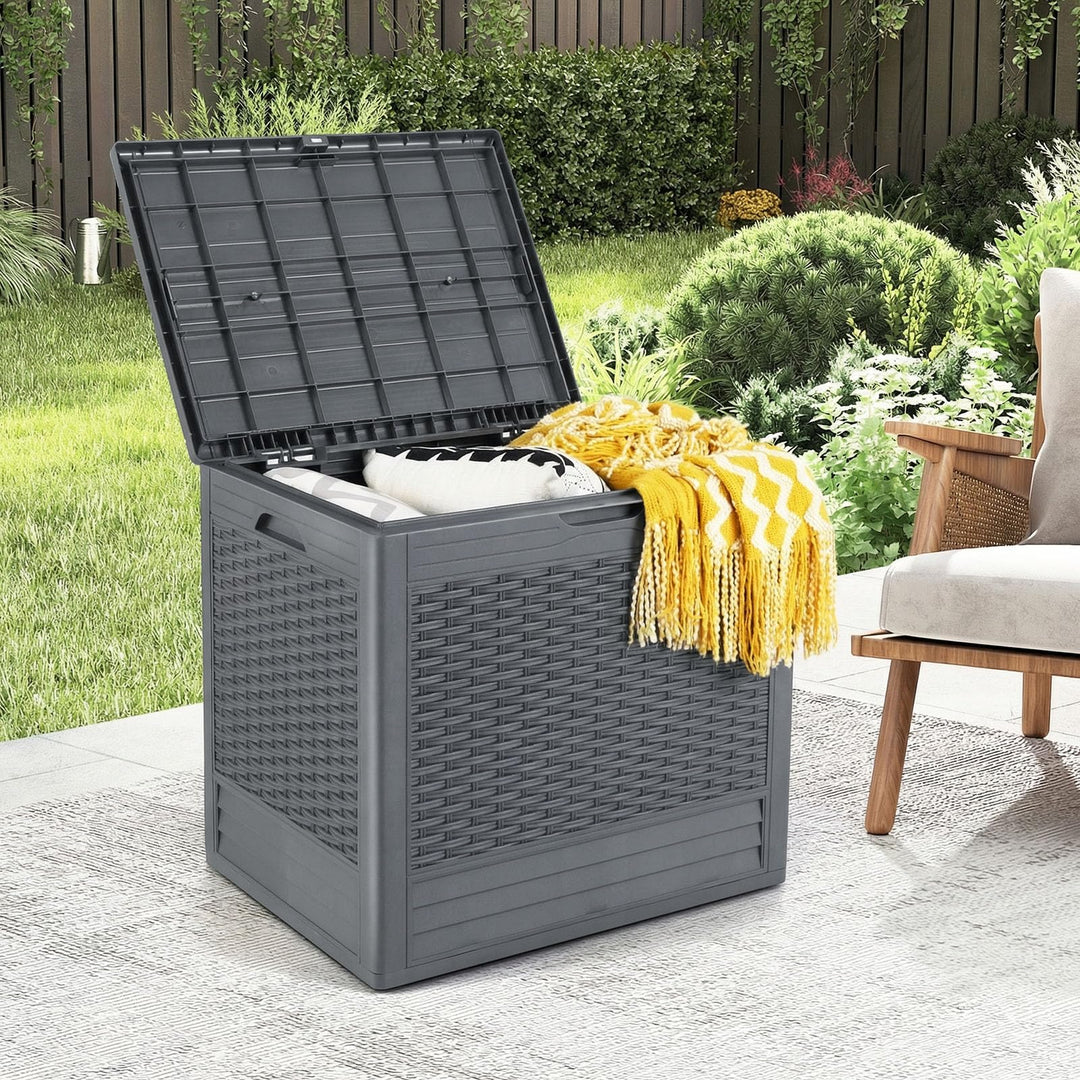 Giantex 25 Gallon PP Deck Container with Rattan Patterns &amp; Lockable Lid