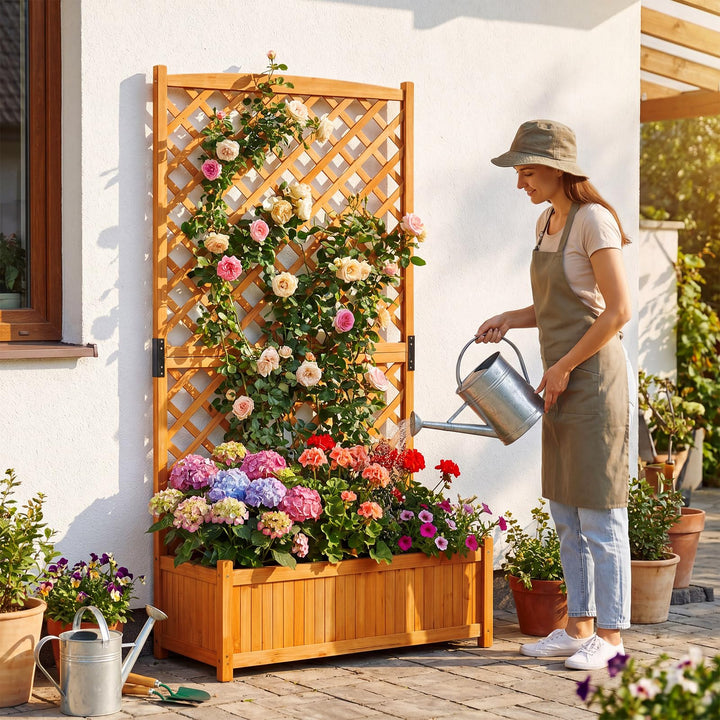 Giantex 71" Wooden Raised Garden Bed with Trellis (1/2)