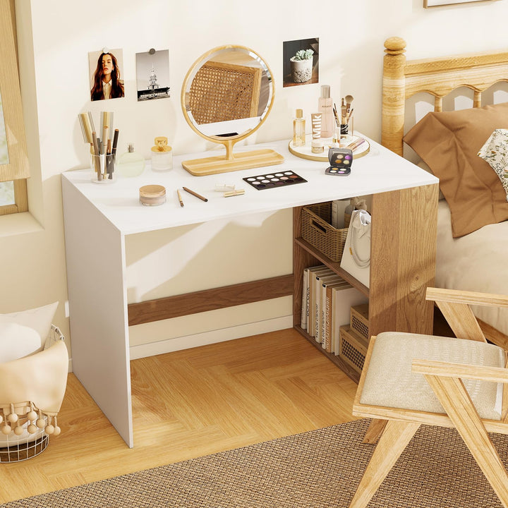 Giantex 44 Inch Wooden Computer Desk with Bookshelf for Small Space