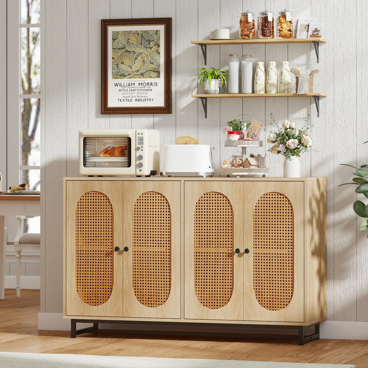 Giantex 50" PE Rattan Sideboard Buffet Cabinet with 4 Doors and Adjustable Shelves