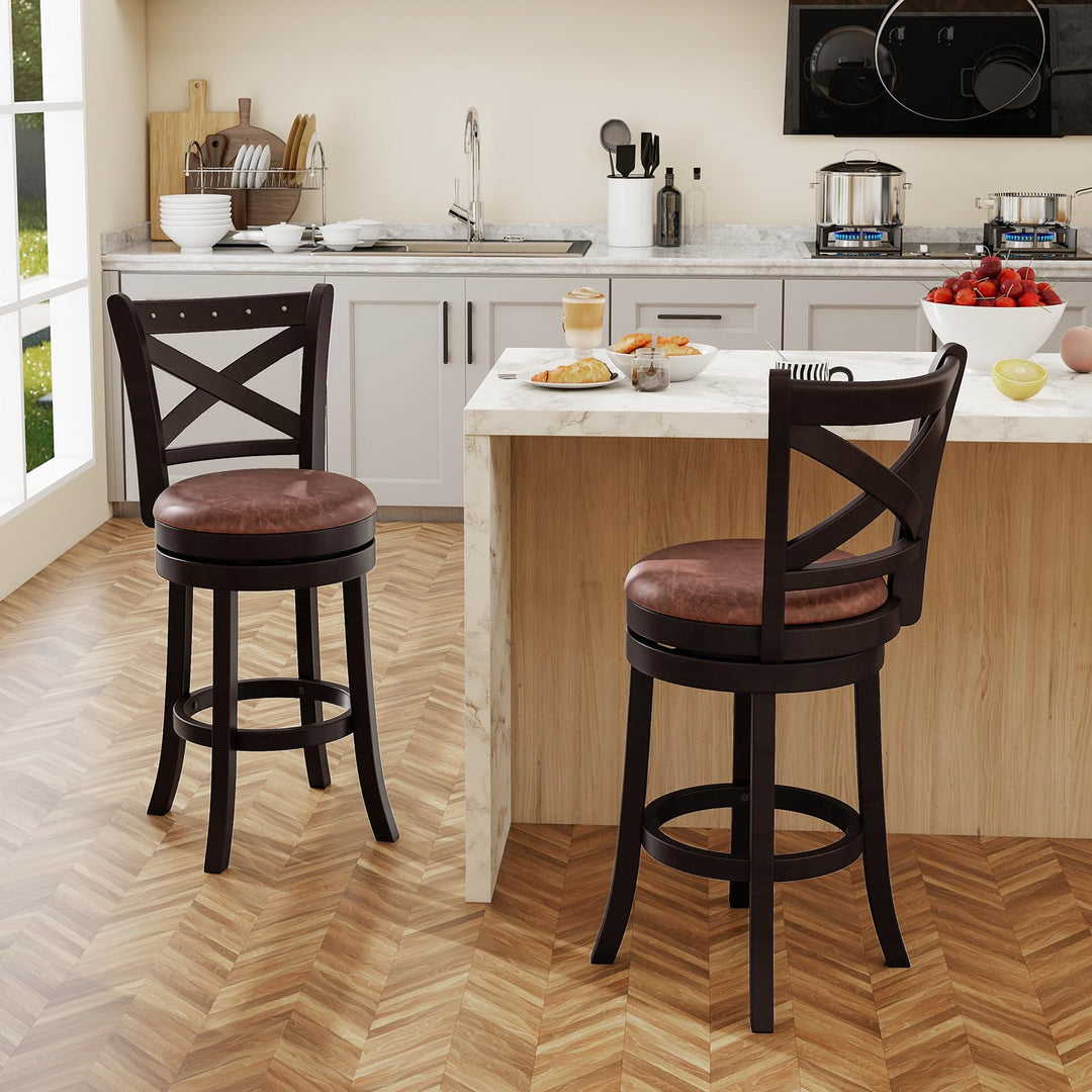 Giantex 26" Swivel Bar Stools with Backs & Upholstered Faux Leather Seat