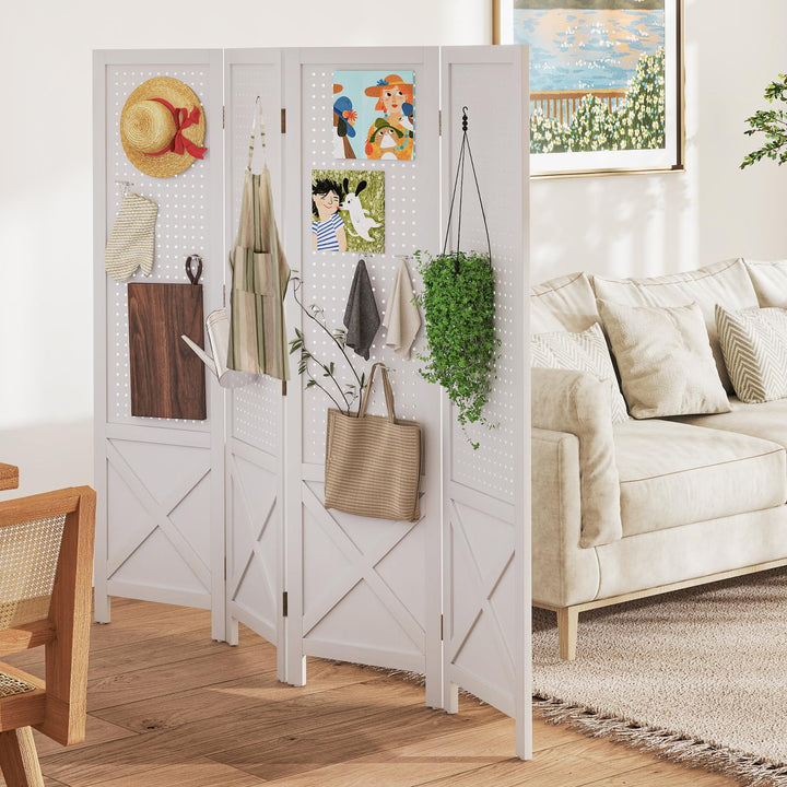Giantex 4 Panel Pegboard Room Divider for Room Separation
