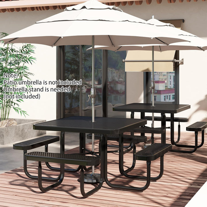 heavy duty patio table with umbrella hole Giantex Picnic Table Set for 8 Persons, Heavy Duty Outdoor Table and Bench Set w/Umbrella Hole