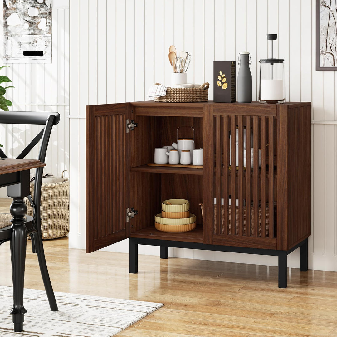 Giantex Sideboard Buffet Cabinet | 32" Farmhouse Coffee Bar with Slatted Doors