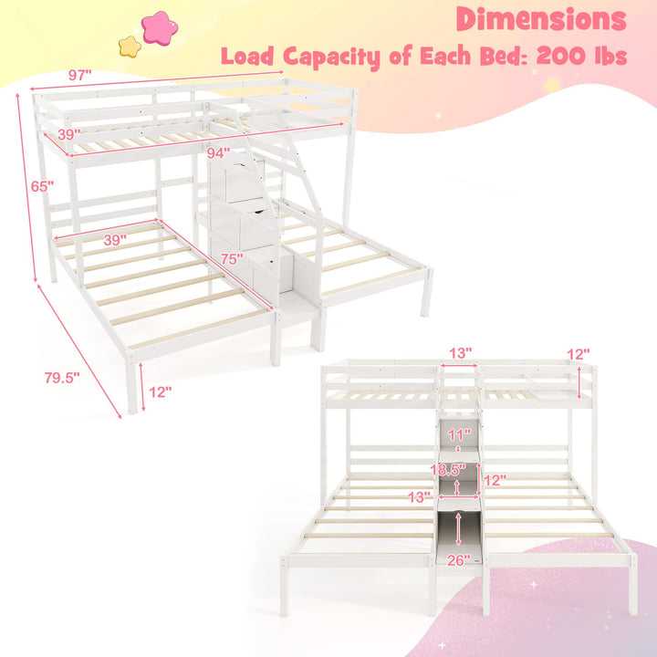 GIANTEX Twin Triple Bunk Bed w/Storage Stairs