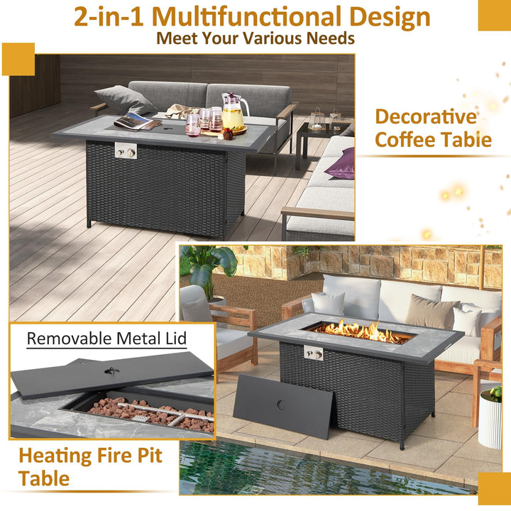 Giantex Outdoor Propane Fire Table - 52-inch Outdoor PE Rattan Propane Fire Table with Metal Lid