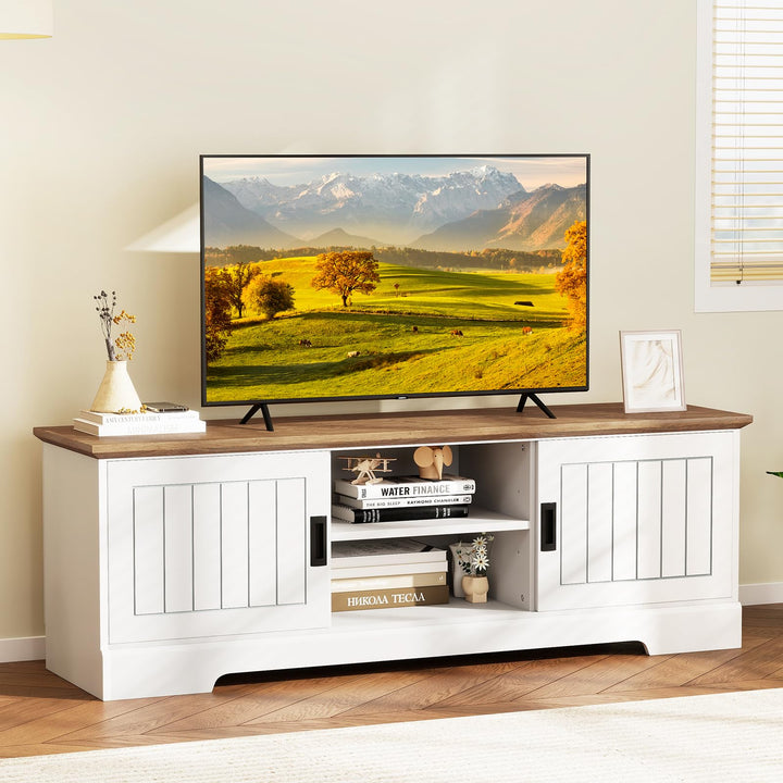 Giantex Farmhouse TV Stand for TVs up to 65" Entertainment Center with Storage Cabinets