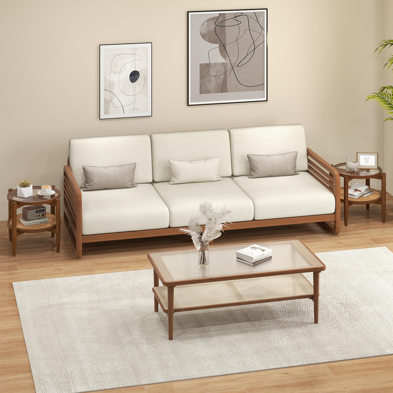 Rattan Round End Table - Giantex