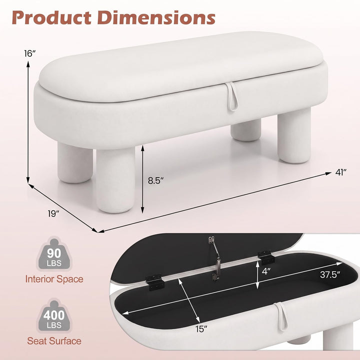 GIANTEX 41" Oval Ottoman with Storage and Upholstered Seat