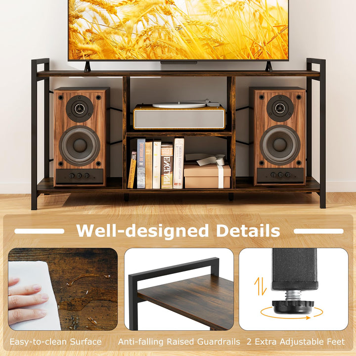Giantex TV Stand for TVs up to 55", 3-Tier Entertainment Center with Open Storage Shelves, Side Guardrails & Metal Frame