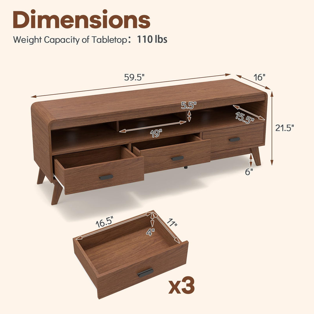 Giantex TV Stand for 60-70 Inch TV Mid-Century Modern Entertainment Center with 3 Storage Drawers