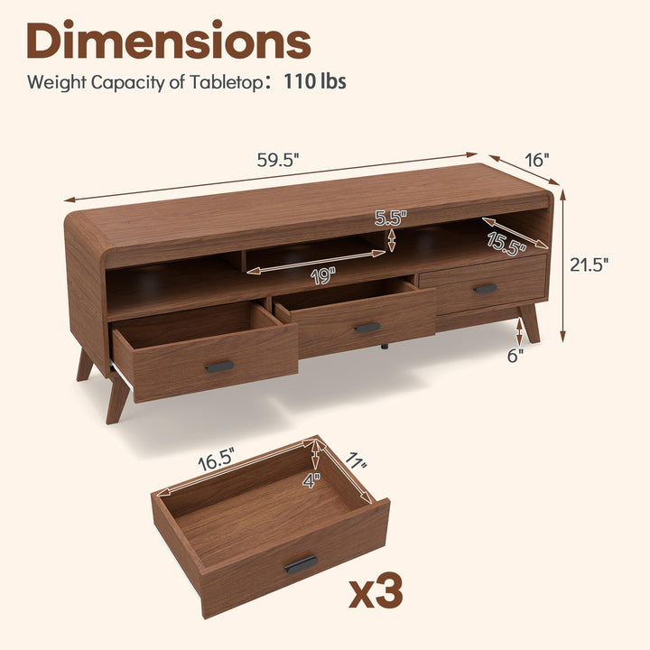 Giantex TV Stand for 60-70 Inch TV Mid-Century Modern Entertainment Center with 3 Storage Drawers