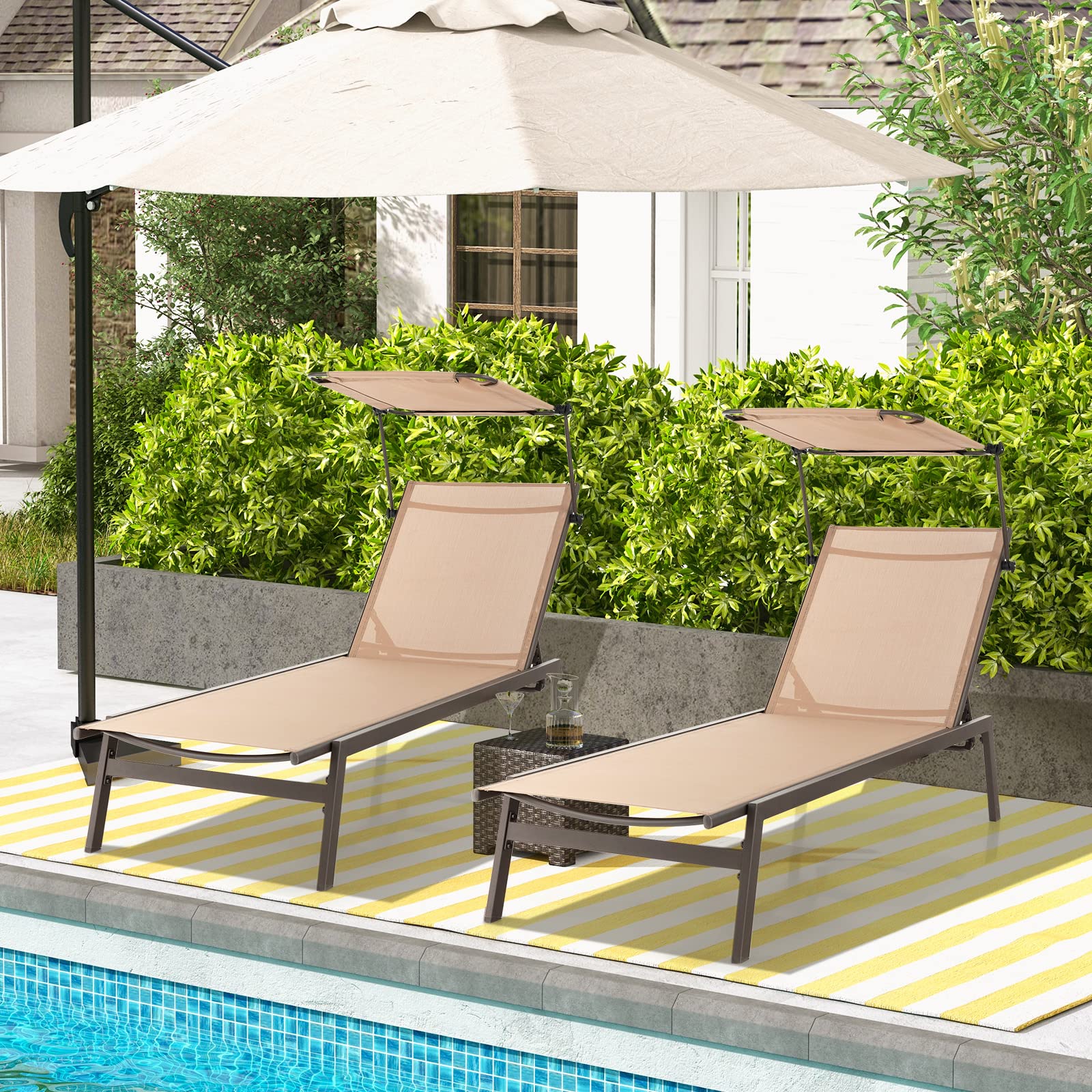 Giantex Outdoor Chaise Lounge Chair Tanning Chair with Sunshade