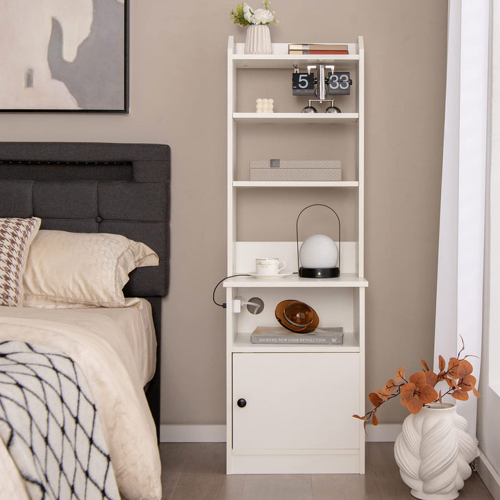 Giantex Nightstand with Charging Station - 55" Tall Bedside Table
