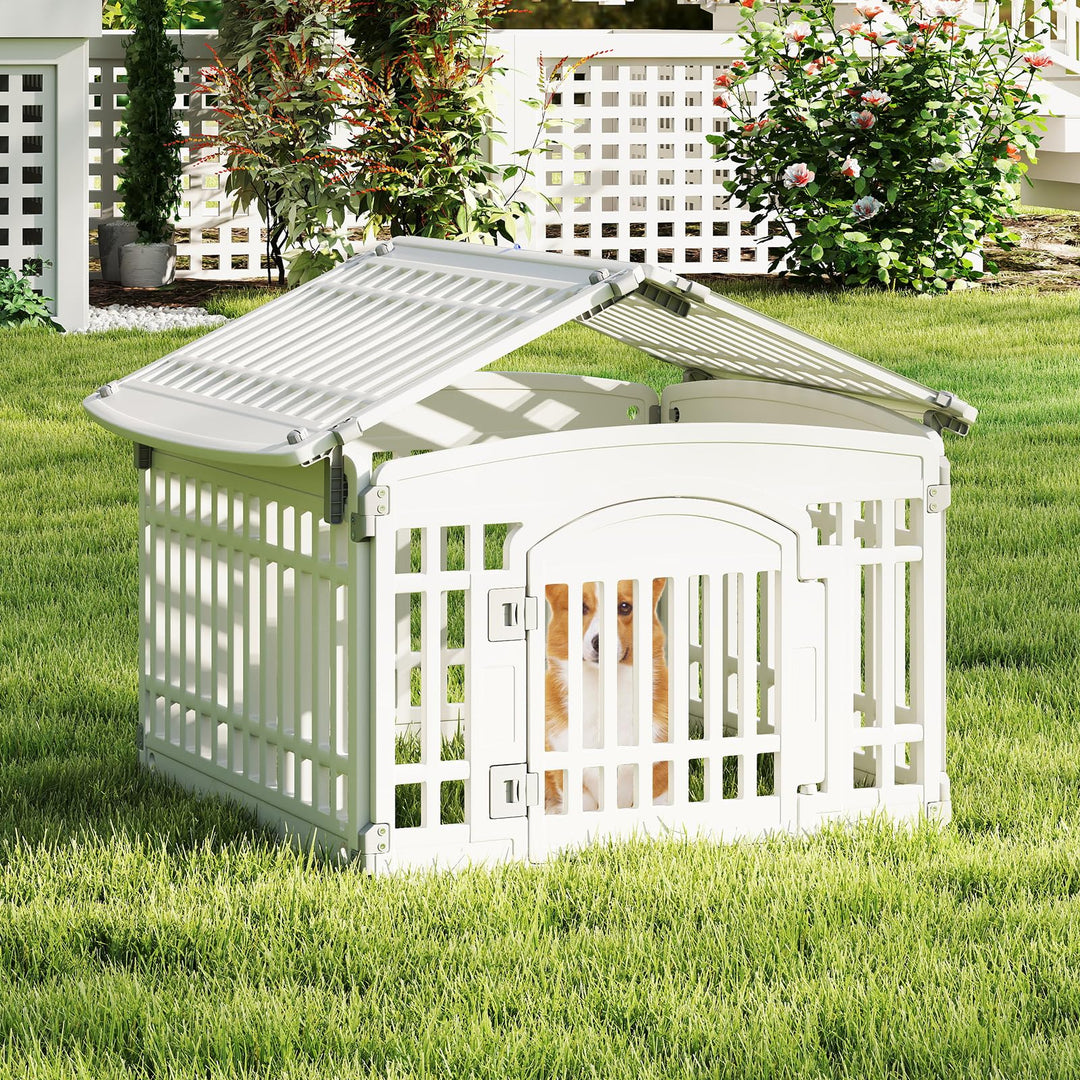 Giantex 6/12 Panel Dog Playpen 24'' Tall Plastic Pet Fence with Lockable Door