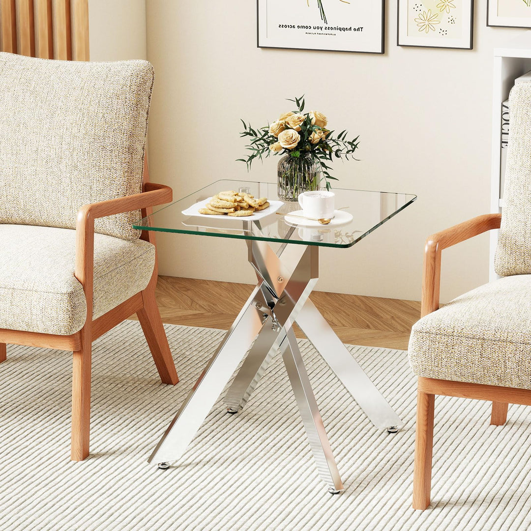 Giantex Glass Side Table Square Sofa Couch End Table