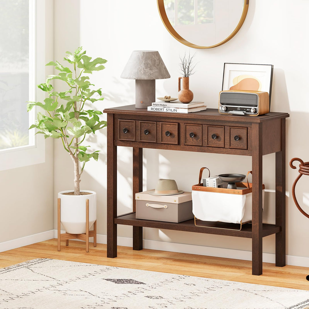 Giantex 38" Narrow Console Table with 2 Drawers & Bottom Open Shelf