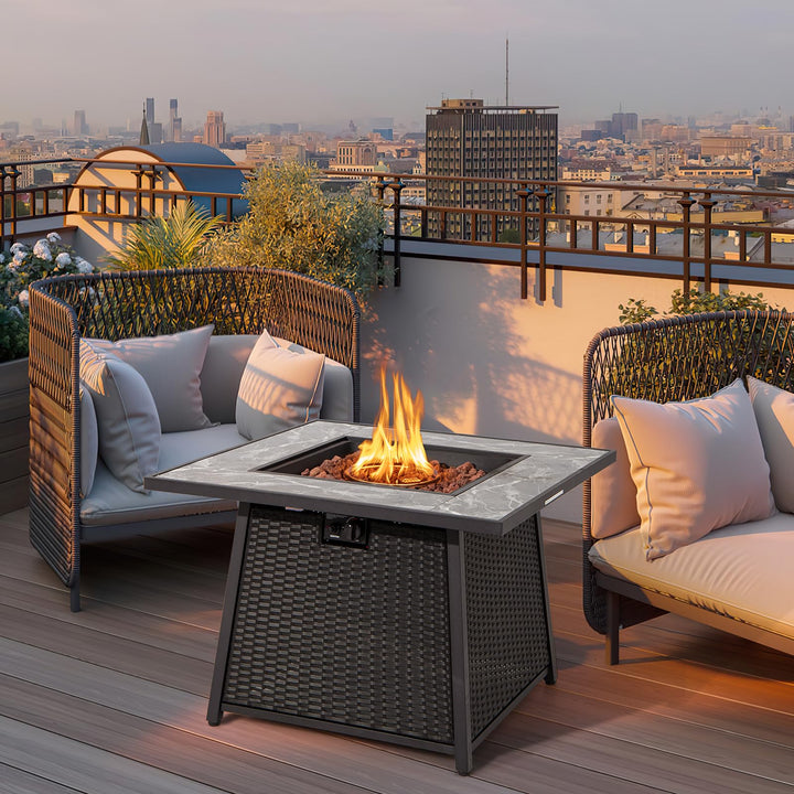 Giantex 35" Rattan Propane Gas Fire Pit - Outdoor Gas Fire Table