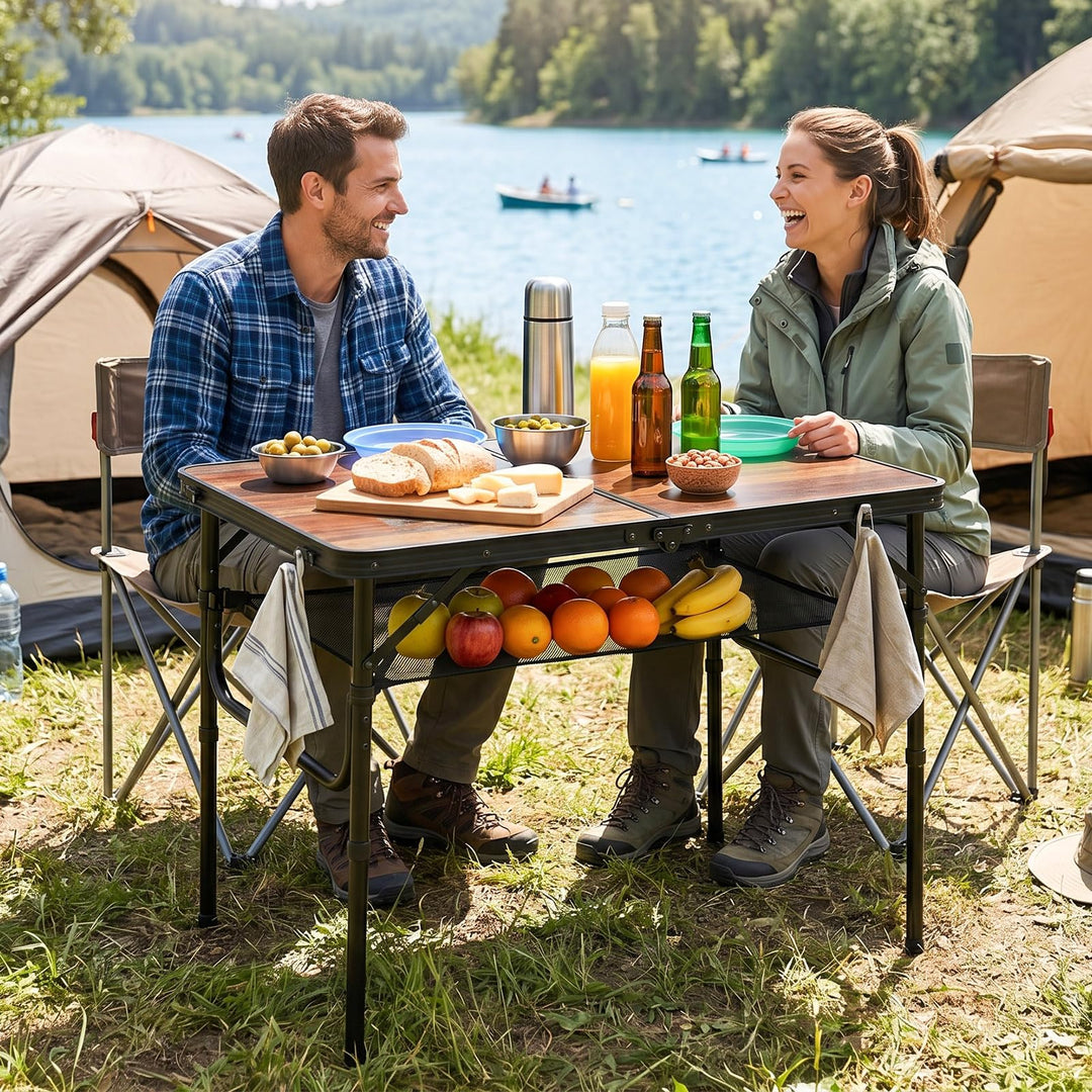 Giantex 3 FT Folding Camping Table Max 28" | Portable Aluminum Picnic Table with Adjustable Heights
