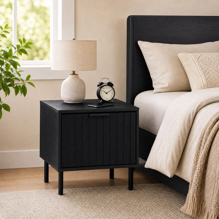 GIANTEX Modern Nightstand w/Vertical-Striped Storage Drawer (1/2)
