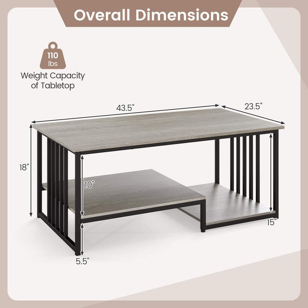 Giantex 43.5" Coffee Table 2-Tier Center Table with Storage