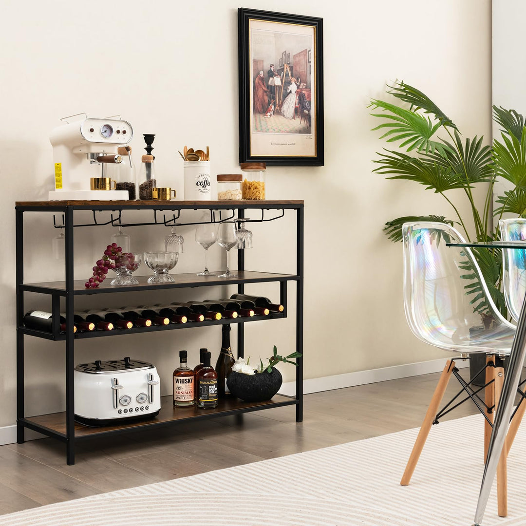 Giantex Wine Rack Table, Freestanding 13-Bottle Wooden Wine Bar Cabinet with Wine Rack