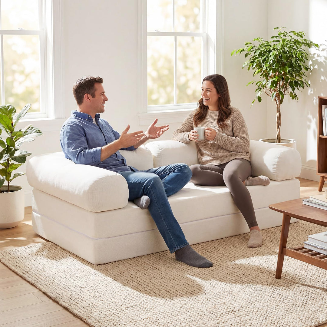 Giantex Folding 4-in-1 Convertible Futon Couch with Comfy Corduroy Cover &amp; L-Shaped Removable Armrests