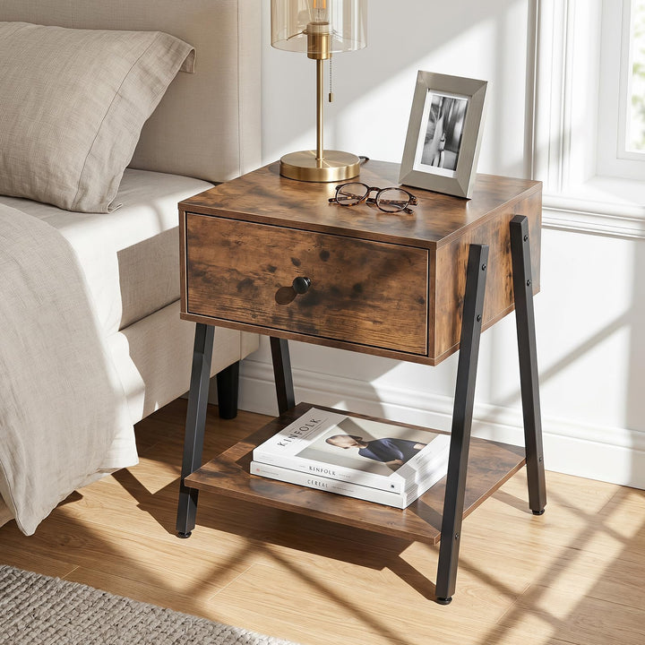 Giantex Industrial Night Stand with Drawer and Open Shelf