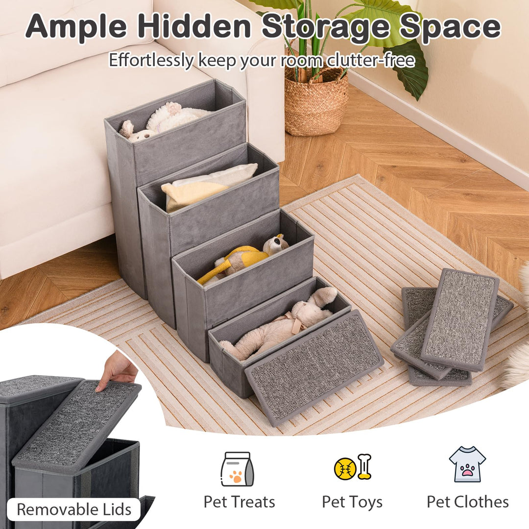 Giantex Dog Stairs with Storage 23" H Folding 4 Step Pet Stairs for Small and Medium Dogs