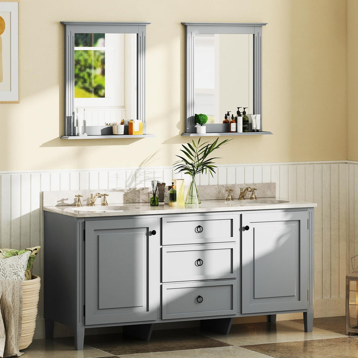 Wooden Frame Modern Rectangular Hanging Vanity Makeup Mirrors for Washroom