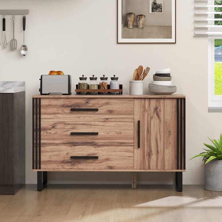 Giantex Buffet Cabinet with Storage, Kitchen Sideboard with 3 Large Drawers & 1-Door Storage Cabinet