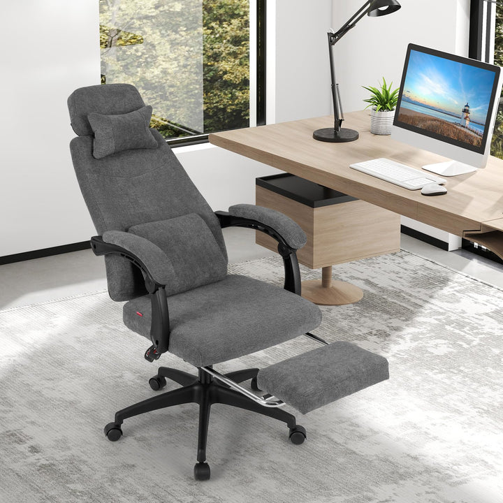 Giantex Reclining Office Chair Chenille Fabric Desk Chair with Padded Linkage Armrests