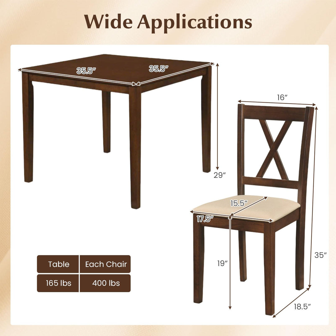 Giantex Dining Table Set for 4 | Square Kitchen Table Set w/ 4 Upholstered Chairs w/X-Shaped Backrest