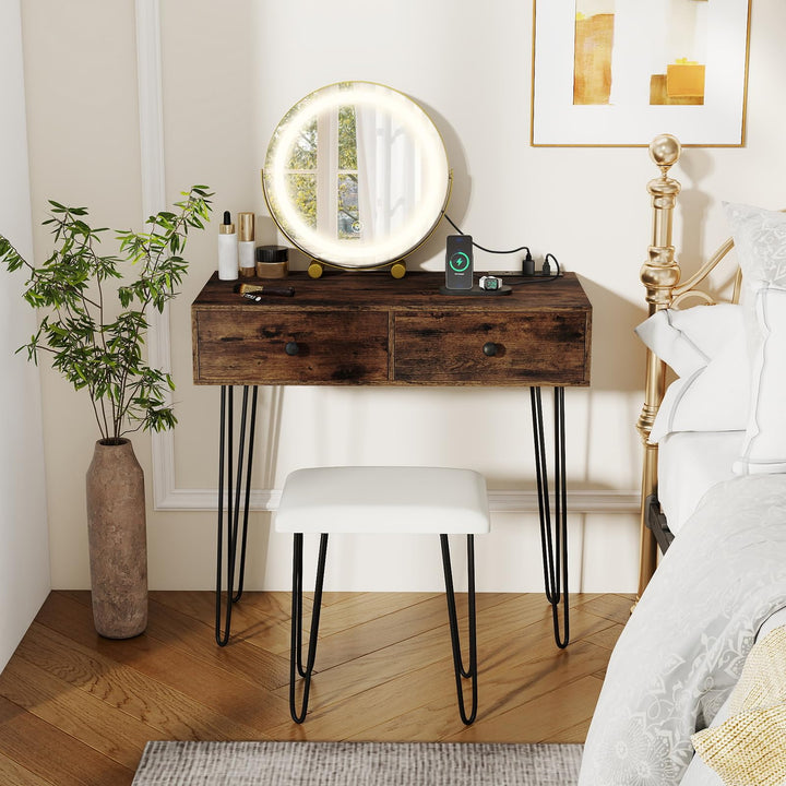 CHARMAID Vanity Desk with LED Lighted Mirror & Charging Station