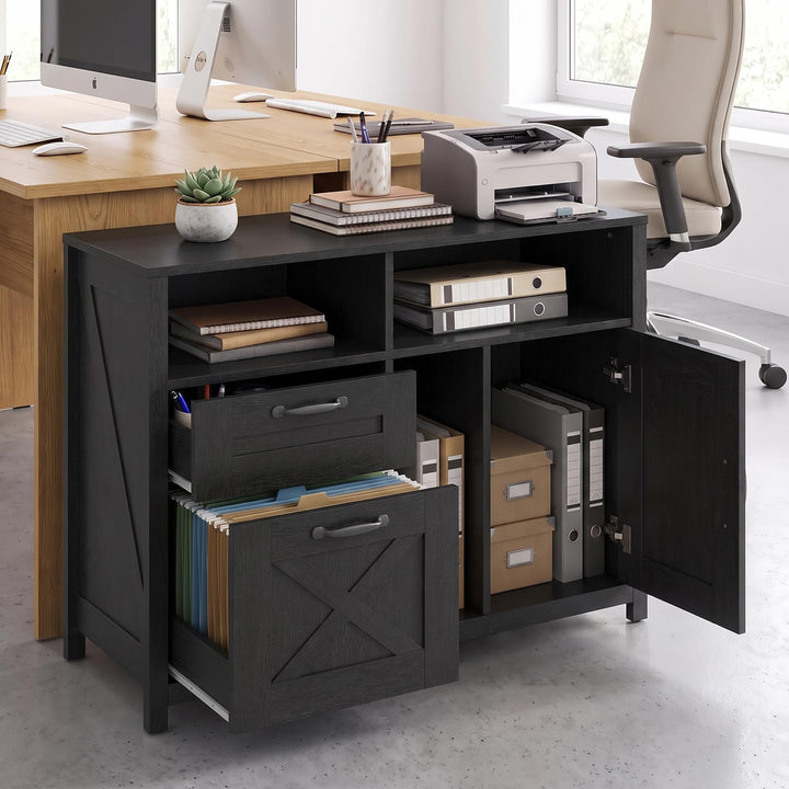 Lateral File Cabinet with 2 Drawers and Single-Door Cabinet for Letter/A4