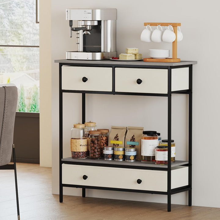 Giantex Farmhouse Console Table 32” Entryway Table with 3 Fabric Drawers & Open Storage Shelf