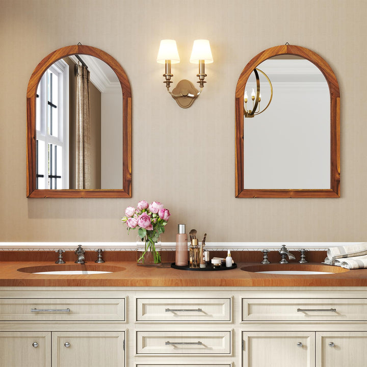 Farmhouse Wall Mirror Arched Mirror with Solid Acacia Wood Frame