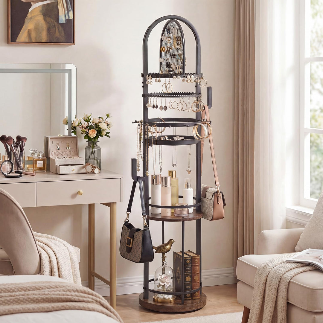 CHARMAID 58.5 inch Jewelry Tree 360° Rotating Floor Standing Jewelry Organizer