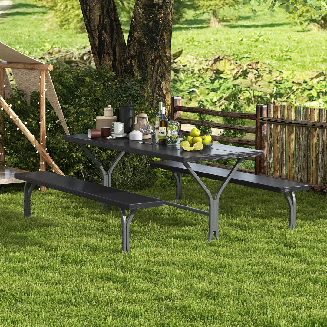 Giantex Picnic Table 6FT for 8 Person, Outdoor Table Set w/ 2 Benches