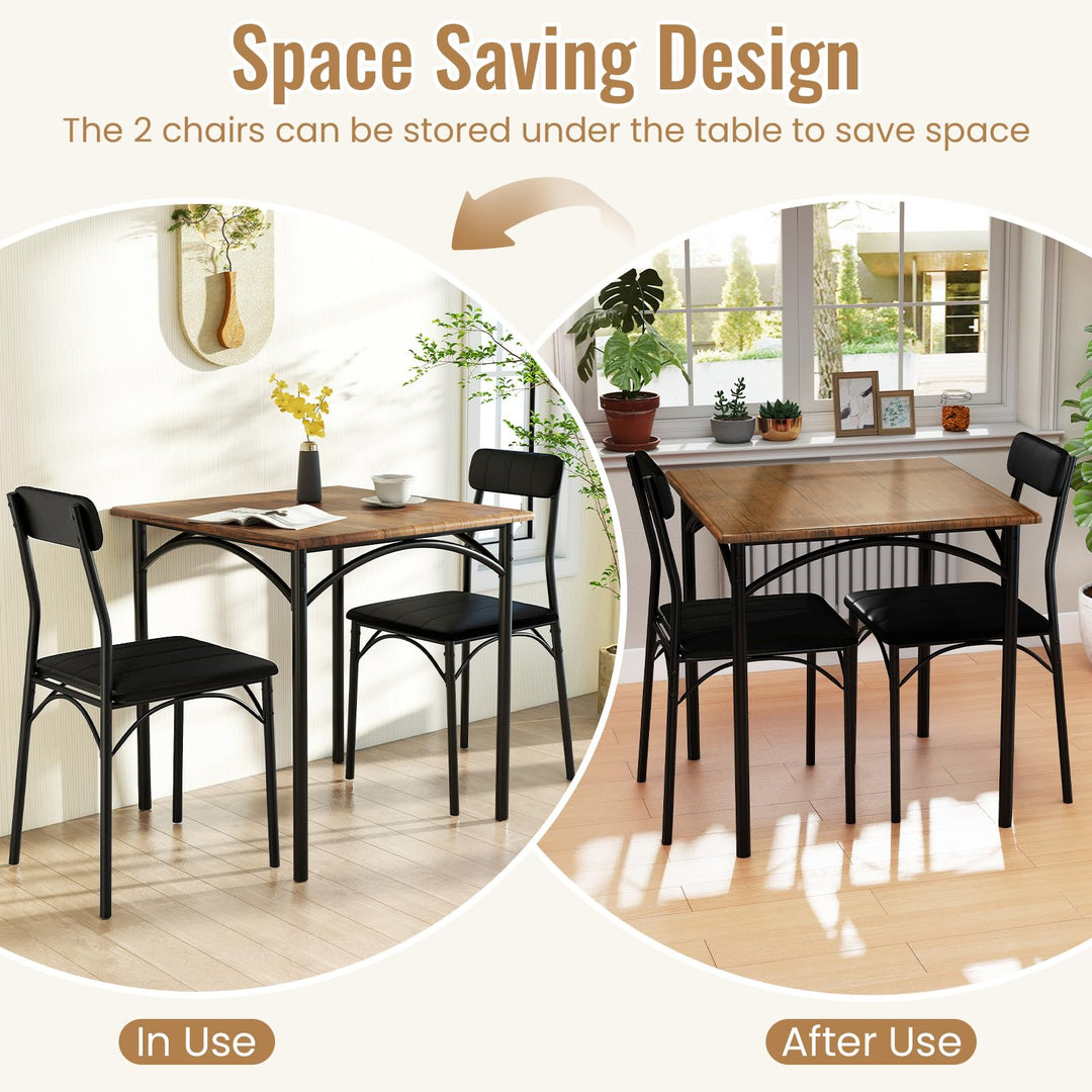 Giantex 3-Piece Dining Table Set Square Kitchen Table with 2 Upholstered Armless Chairs