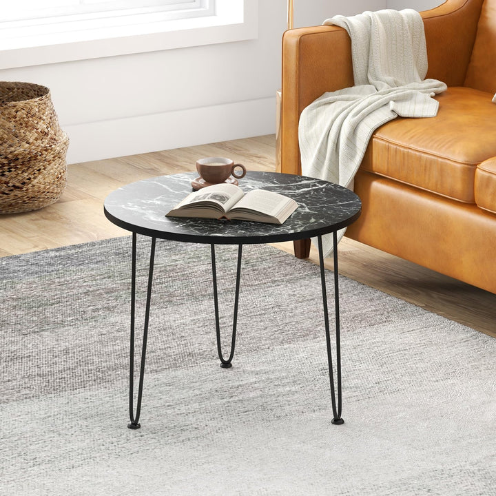 Giantex Round Coffee Table, Faux Marble Center Table with Metal Legs, Sofa Accent Side Table