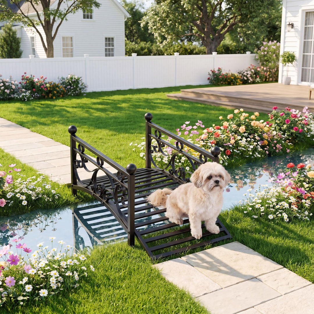 Giantex 3.3 FT Garden Metal Bridge with Dual Patterned Side Rails
