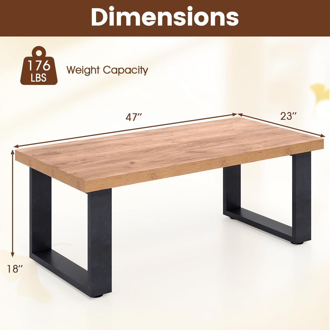 Giantex Rustic Coffee Table 47 Inch Industrial Wood Center Table with 1.8" Tabletop