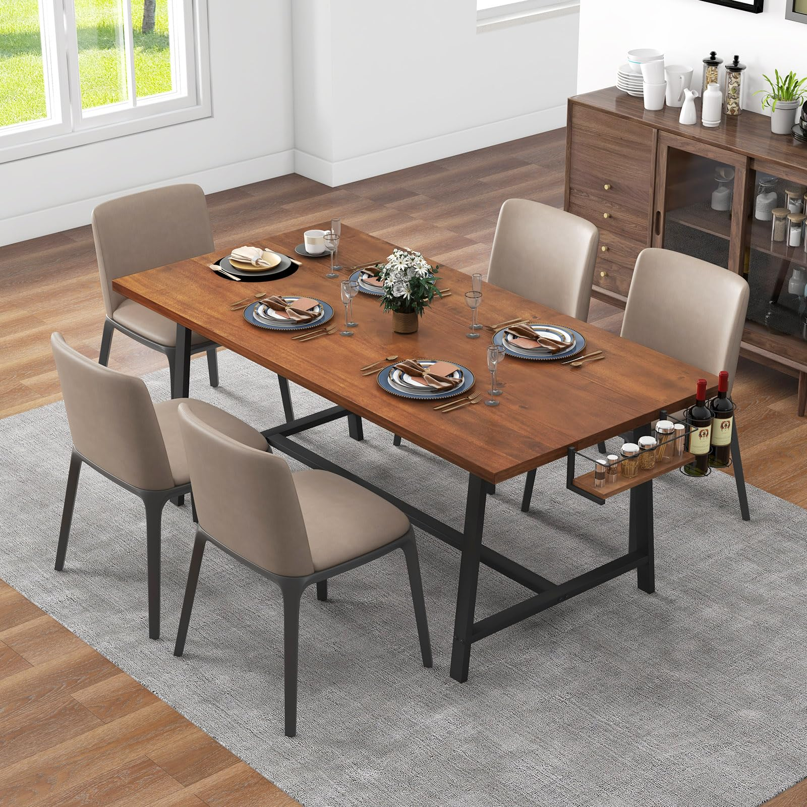 Giantex 72-Inch Dining Table for 5-7, Rectangular Kitchen Table with 2-Bottle Wine Rack