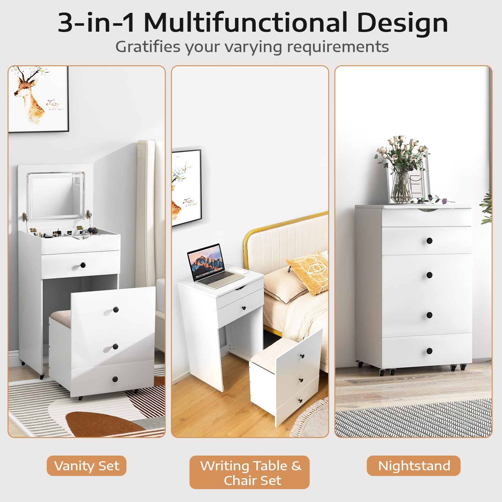 CHARMAID Small Vanity Desk Set, 20 inch Makeup Vanity Table - Giantex