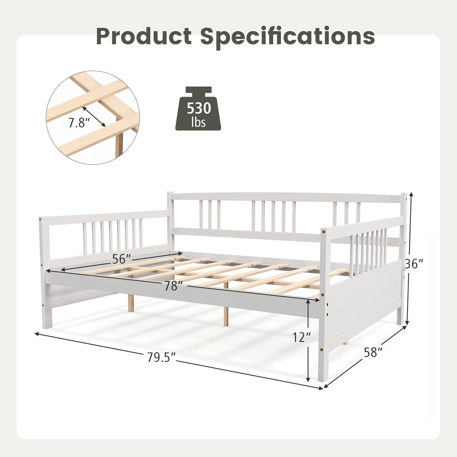 Giantex Full Size Daybed, Wooden Daybed Sofa Bed Frame with Wood Slat Support for Kids Teens (Full)
