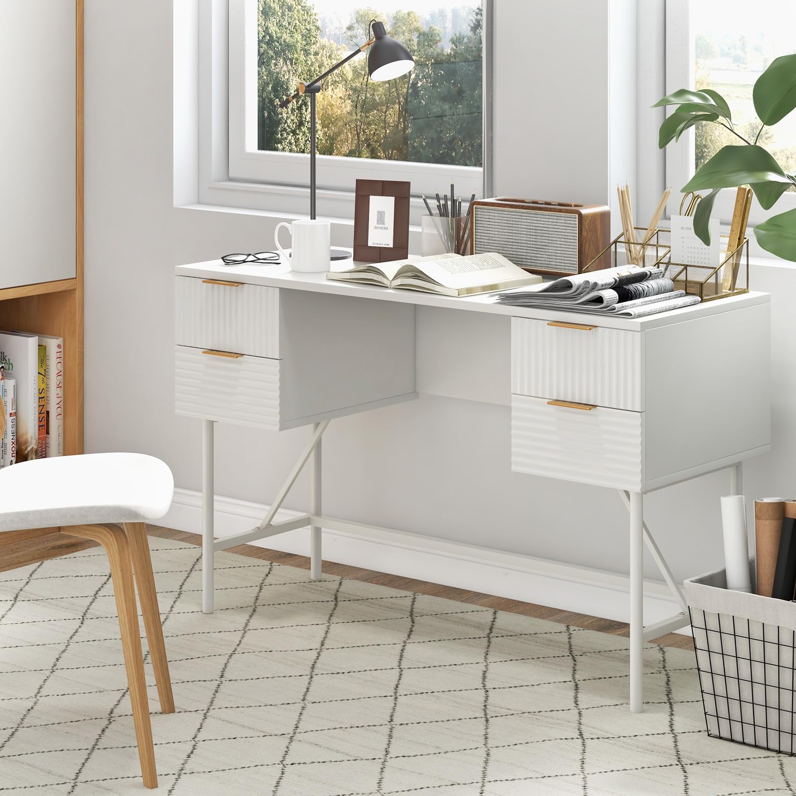 Giantex Modern Desk with 4 Drawers