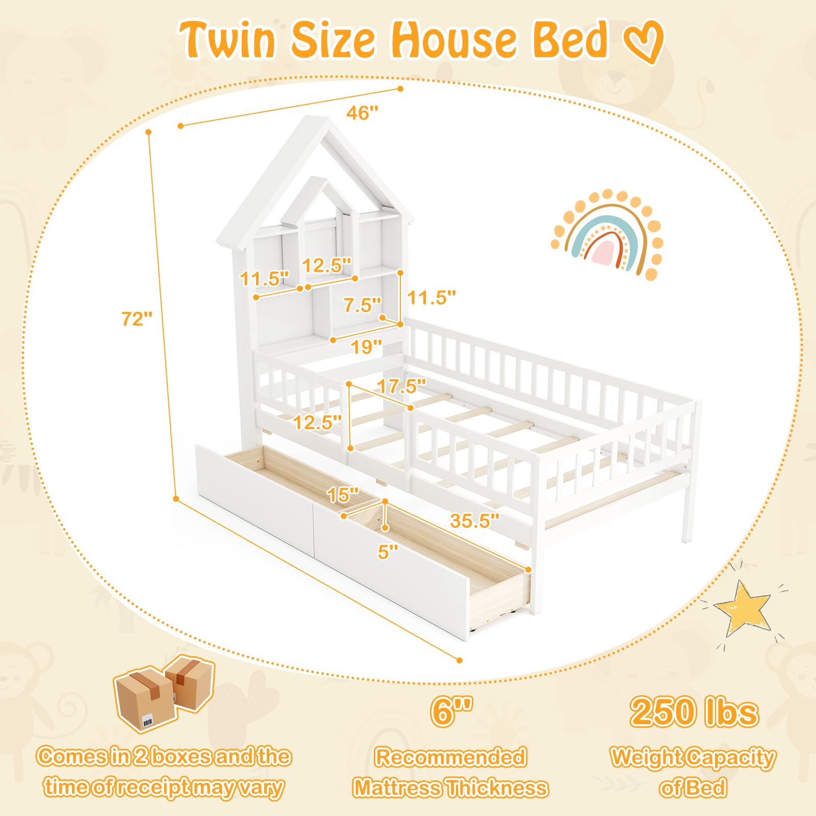Giantex Twin House Bed with 2 Storage Drawers