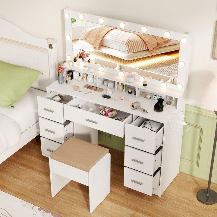 Vanity Desk with Large Mirror and Lights, 46.5" Makeup Vanity Desk with 7 Drawers